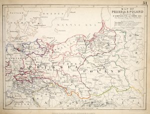 Mapa de Prusia y Polonia, publicado por William Blackwood and Sons, Edimburgo y Londres, 1848